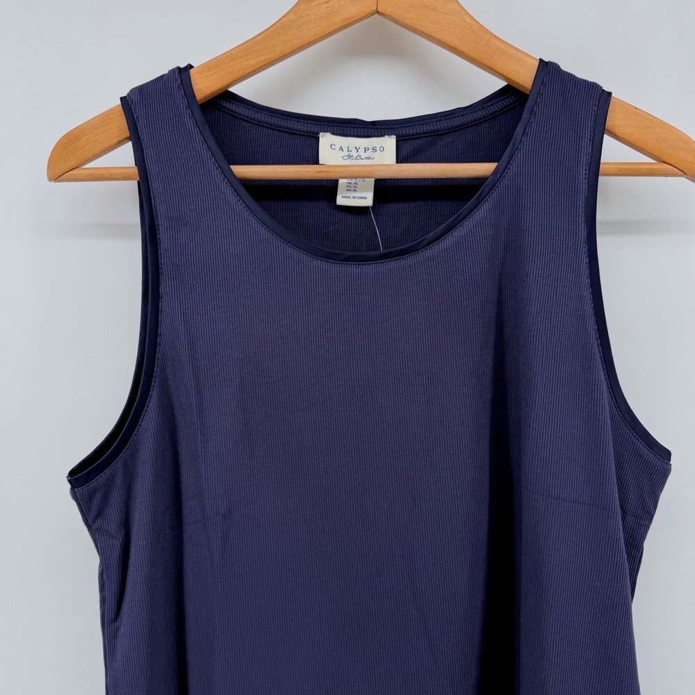 Calypso St Barth Navy Ribbed Scoop Neck Tank Top Womens XL Detailed Trim NEW